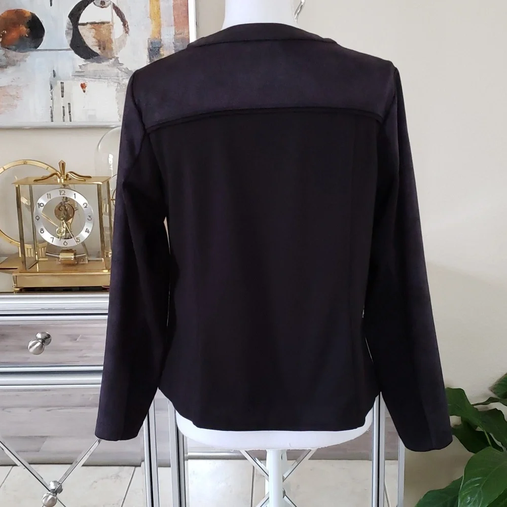 Style & Co. Faux Suede Black Leather Zip Top Jacket - Picture 2 of 5